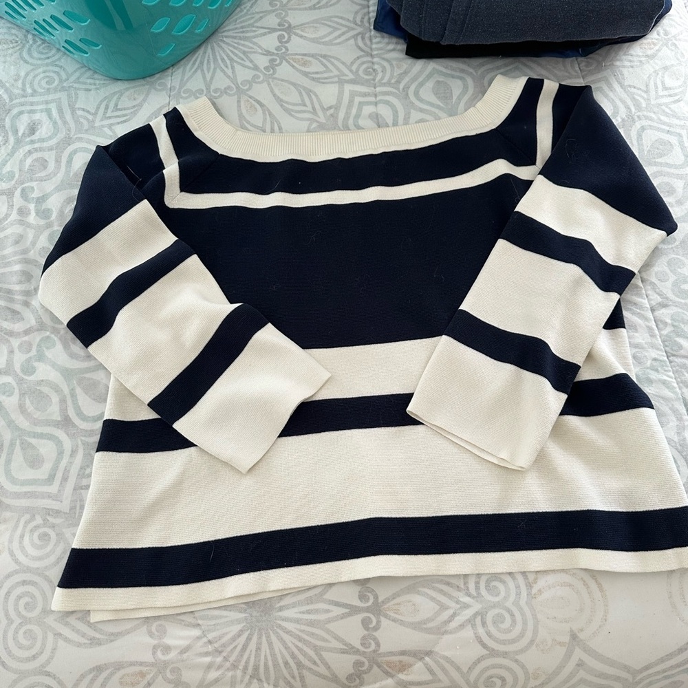 J. Crew Off-the-Shoulder Black and White Sweater